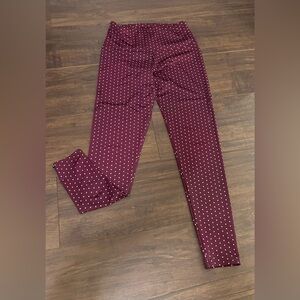 ONZIE hi-rise maroon and white polka full length leggings, size M/L